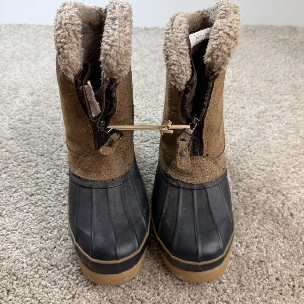 London Fog Boots Womens Size 7 Brown Leather Duck Mid Calf Winter Snow
